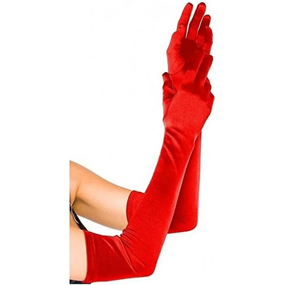 Women's Satin Dark Red Long Gloves Costumes Elbow Length Evening Party Prom